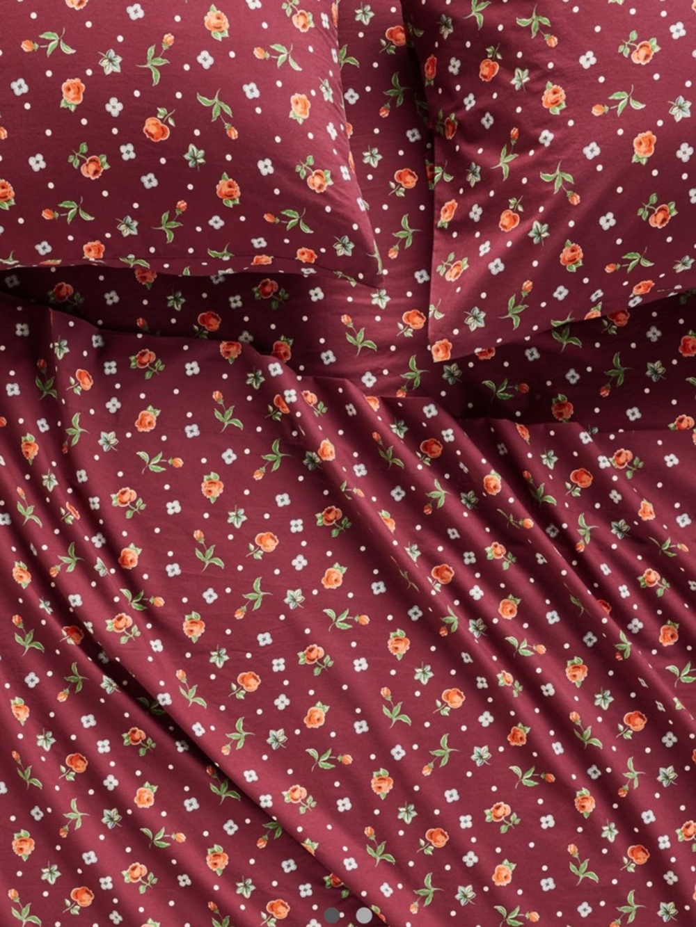 Anthropologie Maroon Floral Duvet Cover with Petite Orange Roses